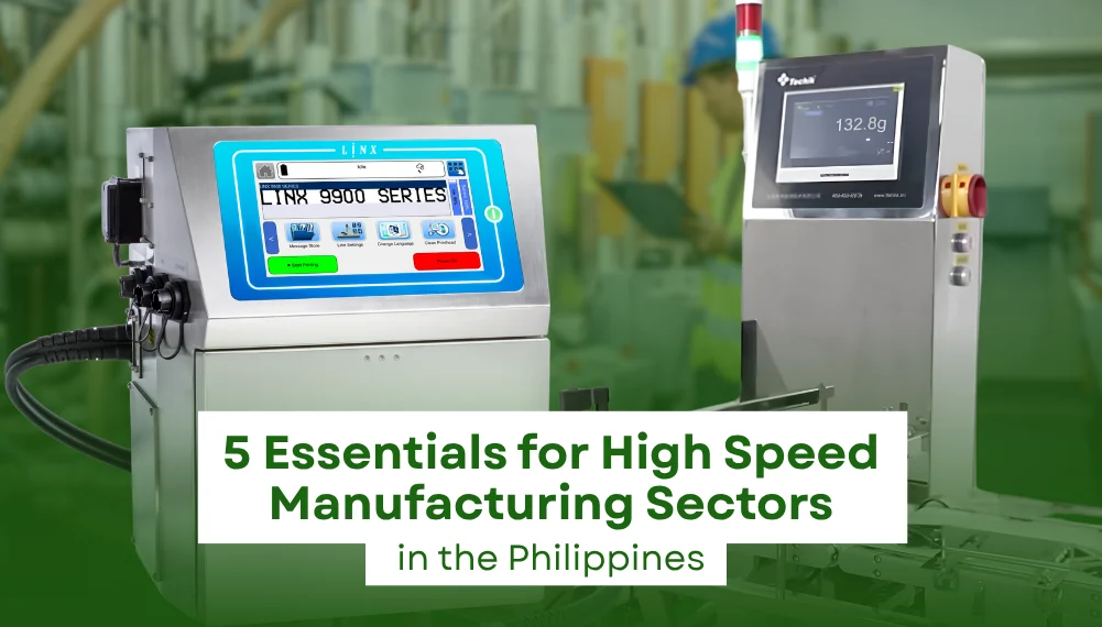 Graphic showing high speed machinery and text "5 Essentials for High Speed Manufacturing Sectors in the Philippines"