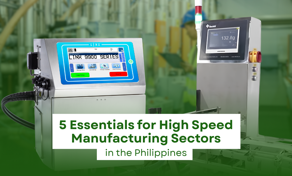 Graphic showing high speed machinery and text "5 Essentials for High Speed Manufacturing Sectors in the Philippines"